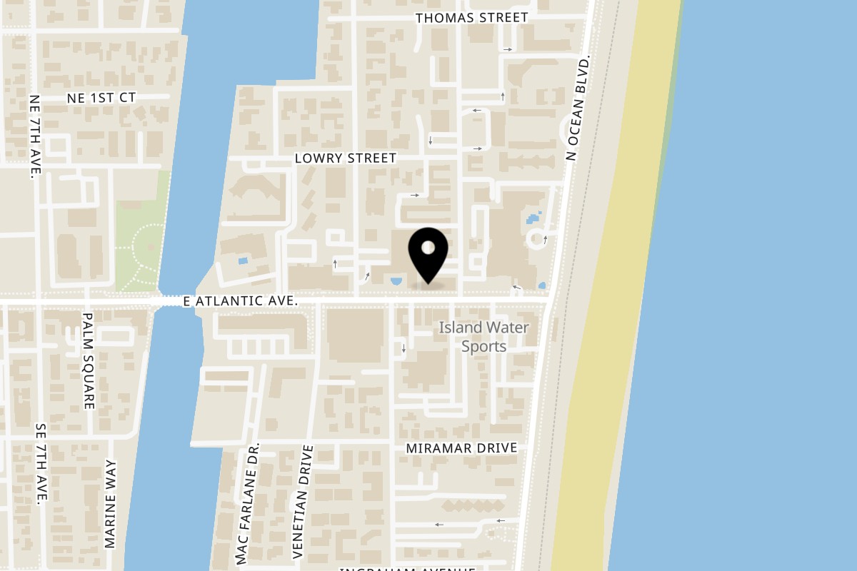 Map showing the location of Pizza Rustica on 1155 E Atlantic Ave #102 in Delray Beach